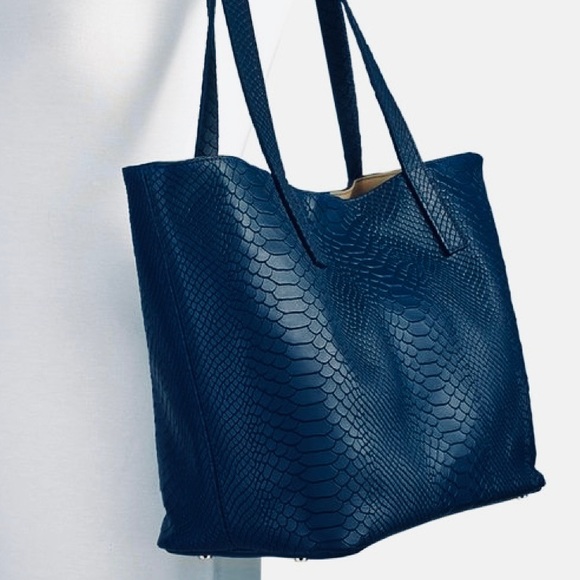 REBECCA MINKOFF Python Embossed Tote Bag, Navy - Picture 8 of 8
